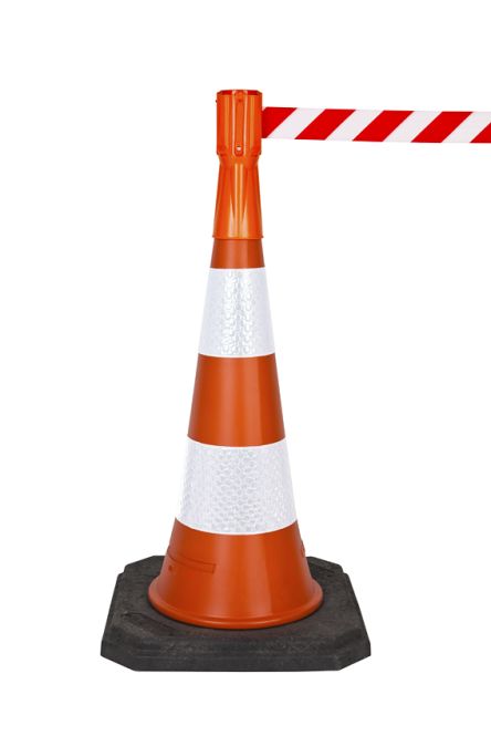 Žlutý nástavec na dopravní kužel se žluto-černou páskou 5 m