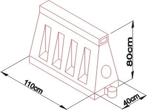 Silniční mobilní bariéra, svodidlo U-14, vysoká 80 cm, červená