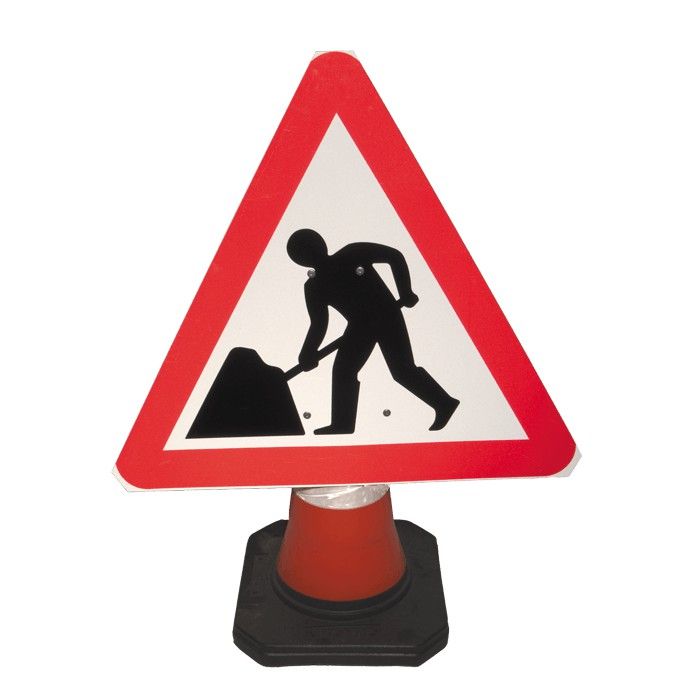 Výstražná trojúhelníková značka k dopravnímu kuželu
