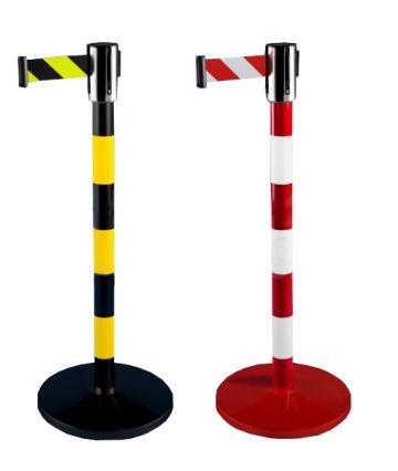 50BC industrial barrier post with a 2.7m tape in stripes