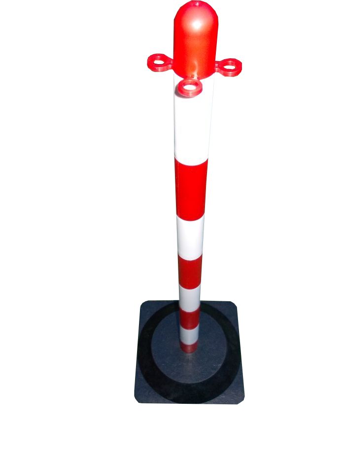 Zahrazovací sloupek k plastovému řetězu bílo - červený, 130 cm, gumová podstava