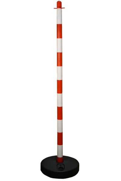 Zahrazovací sloupek k plastovému řetězu bílo-červený 130 cm, plastová základna