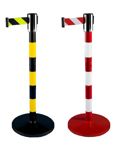 50BC industrial barrier post with a 2.7m tape in stripes