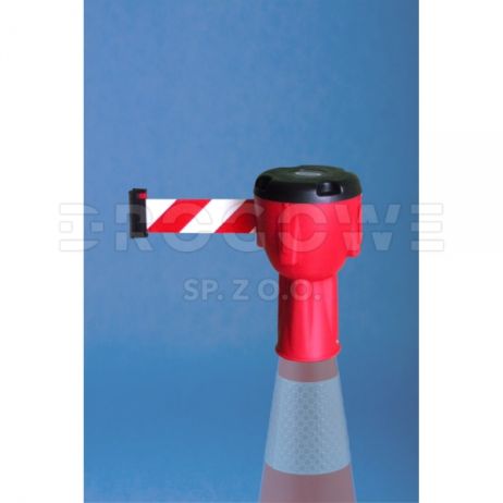 Červený nadstavec na dopravný kužeľ s bielo-červenou páskou 9 m