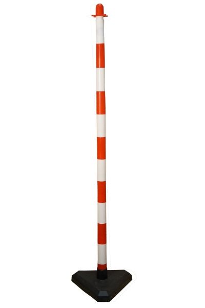 Zahradzovací stĺpik na reťaz bielo-červený 130 cm, betónový podstavec