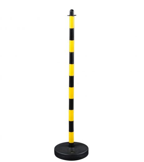 Zahradzovací stĺpik na plastovú reťaz žlto-čierny, 1300 mm, plastová základňa