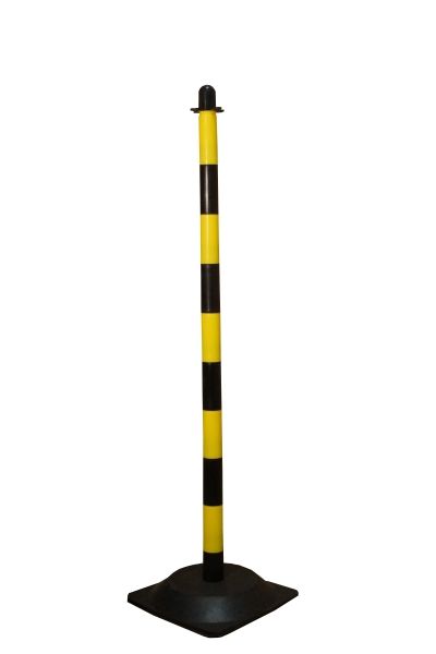 Zahradzovací stĺpik na plastovú reťaz žlto-čierny, 110 cm, gumový podstavec