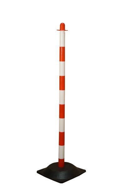 Zahradzovací stĺpik na plastovú reťaz bielo-červený, 110 cm, gumový podstavec