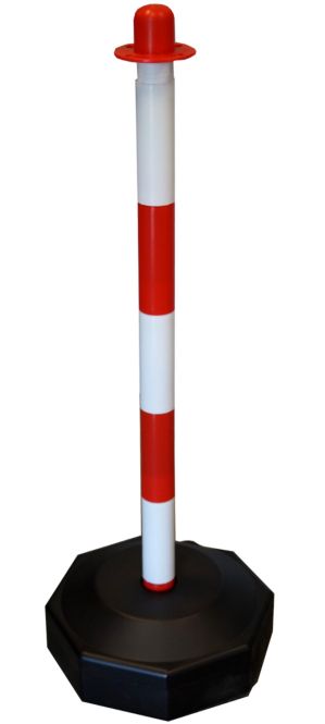 Stĺpik na reťaz 90 cm bielo-červený – plastová základňa oktagon 6 kg