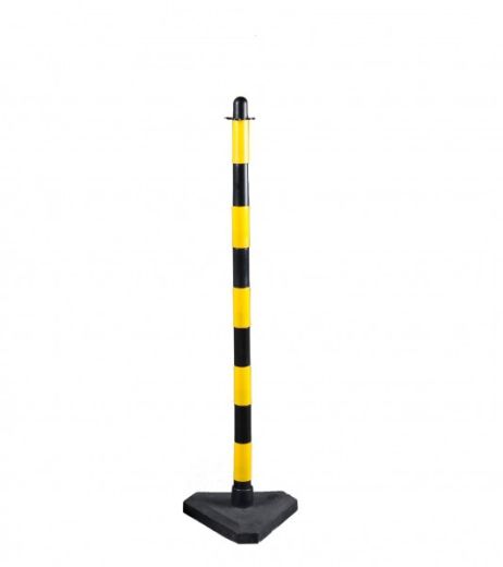 Stĺpik na reťaz 130 cm žlto-čierny – betónový podstavec