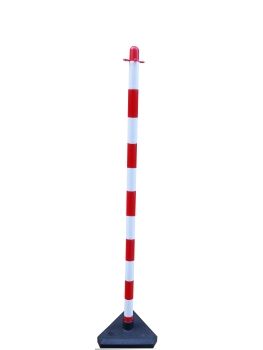 Zahradzovací stĺpik na reťaz bielo-červený 130 cm, betónový podstavec