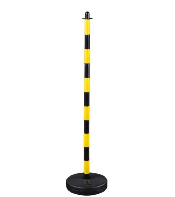 Zahradzovací stĺpik na plastovú reťaz žlto-čierny, 1300 mm, plastová základňa