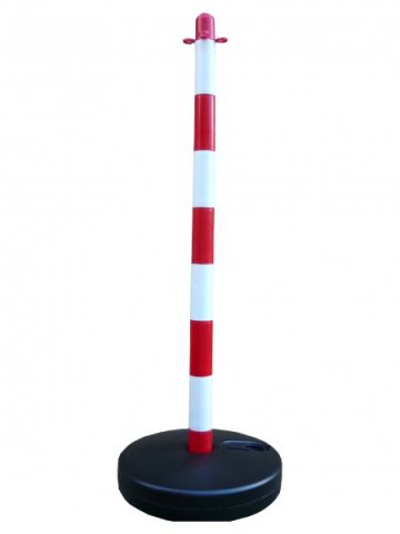Stĺpik na reťaz 90 cm bielo-červený, plastový podstavec