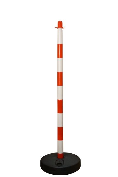 Plastový bielo-červený stĺpik na reťaz 1100 mm, plastová základňa