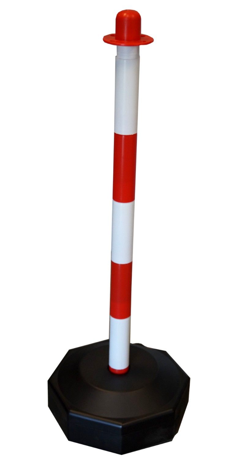 Stĺpik na reťaz 90 cm bielo-červený – plastová základňa oktagon 6 kg